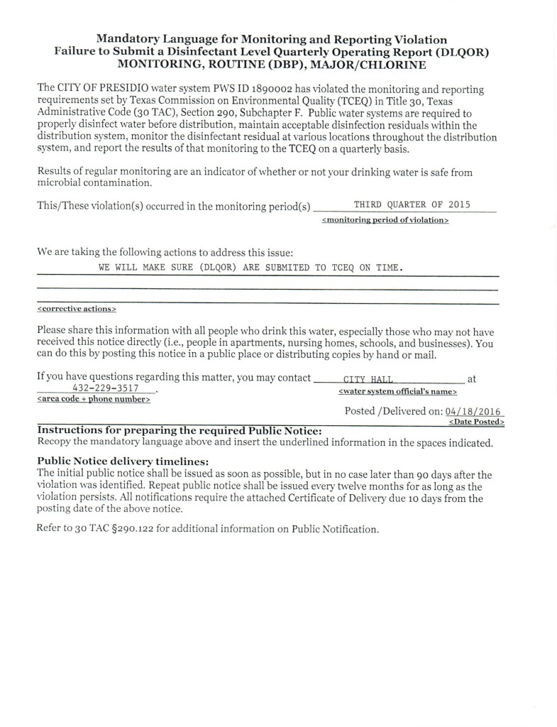 Public Notices City Secretary City of Presidio, Texas